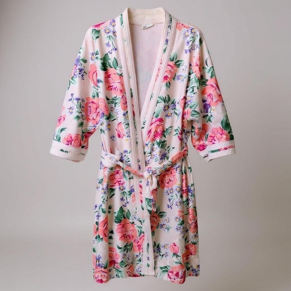 VTG Adonna Cotton Polyester Nightgown Floral Wrap Robe Pink Purple Green EUC - Picture 6 of 12